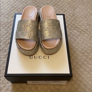 Brand new never warn wedge Gucci sandal/slide